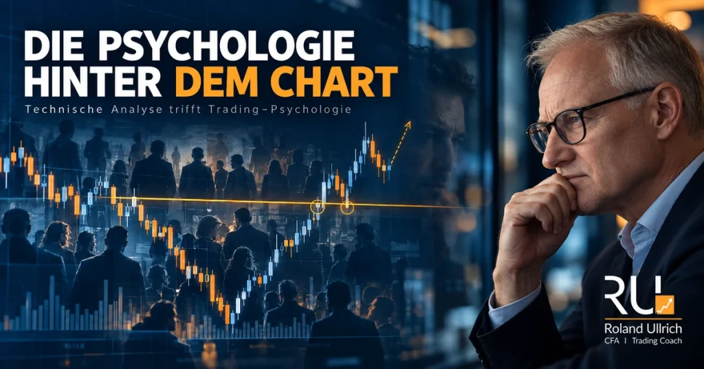 Roland Ullrich vor einem Trading-Chart mit Marktteilnehmern – Symbolbild für Technische Analyse, Massenpsychologie und Trading-Psychologie